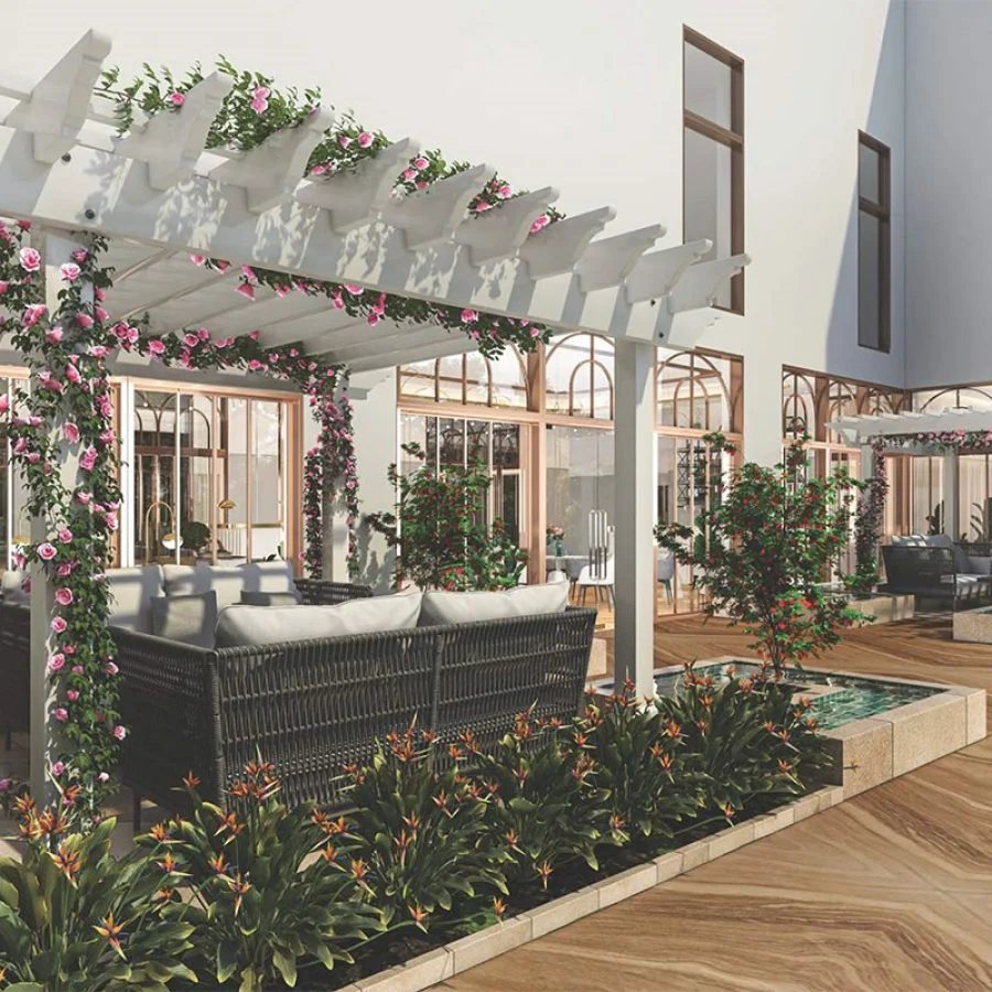 Landscaped courtyard walkway